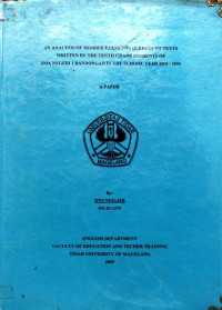 SKRIPSI AN ANALYSIS OF RESIDUE ELEMENTS IN RECOUNT TEXTS WRITTEN BY THE TENTH GRADE STUDENTS OF SMA NEGERI 1 BANDONGAN IN THE SCHOOL YEAR 2008/2009