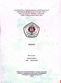 SKRIPSI KEEFEKTIFAN TEKNIK 5R DALAM PENGAJARAN MENUIMAK BERBAHASA INGGRIS SISWA KELAS II SLTP NEGERI BLABAK TAHUN PELAJARAN 2003/2004