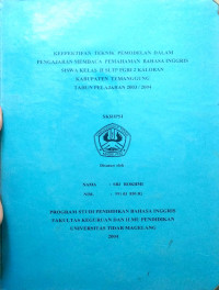 SKRIPSI KEEFEKTIFAN TEKNIK PEMODELAN DALAM PENGAJARAN MEMBACA PEMAHAMAN BAHASA INGGRIS SISWA KELAS II SLTP PGRI 2 KALORAN KABUPATEN TEMANGGUNG TAHUN PELAJARAN 2003/2004