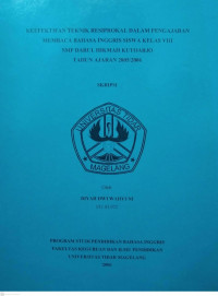 SKRIPSI KEEFEKTIFAN TEKNIK RESIPROKAL DALAM PENGAJARAN MEMBACA BAHASA INGGRIS SISWA KELAS VIII SMP DARUL HIKMAH KUTOARJO TAHUN AJARAN 2005/2006