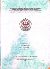 SKRIPSI PENGARUH PENERAPAN TEKNIK DRTA (DIRECTED READING THINKING ACTIVITY) DALAM THREE PLEASE TECHNIQUE TERHADAP KETERAMPILAN MEMBACA BAHASA INGGRIS SISWA KELAS II MTs NEGERI WINDUSARI TAHUN AJARAN 1999 / 2000