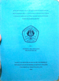 SKRIPSI PENGARUH PENGUASAAN TENSES TERHADAP KEMAMPUAN MENGUBAH KALIMAT LANGSUNG MENJADI KALIMAT TIDAK LANGSUNG SISWA KELAS ISMA NEGERI I KOTA MUNGKID TAHUN PELAJARAN 2003/2004