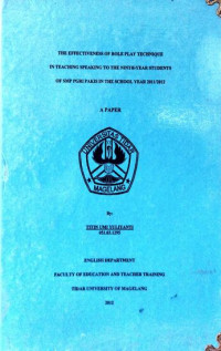 SKRIPSI THE EFFECTIVENESS OF ROLE PLAY TECHNIQUE IN TEACHING SPEAKING TO THE NINTH-YEAR STUDENTS OF SMP PGRI IN THE SCHOOL YEAR 2011/2012