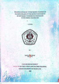 SKRIPSI THE EFFECTIVENESS OF TUTOR TRAINING TECHNIQUE IN TEACHING SPEAKING TO THE SECOND YEAR STUDENTS OF SMP NEGERI 1 TLOGOMULYO TEMANGGUNG IN THE SCHOOL YEAR 2003/2004